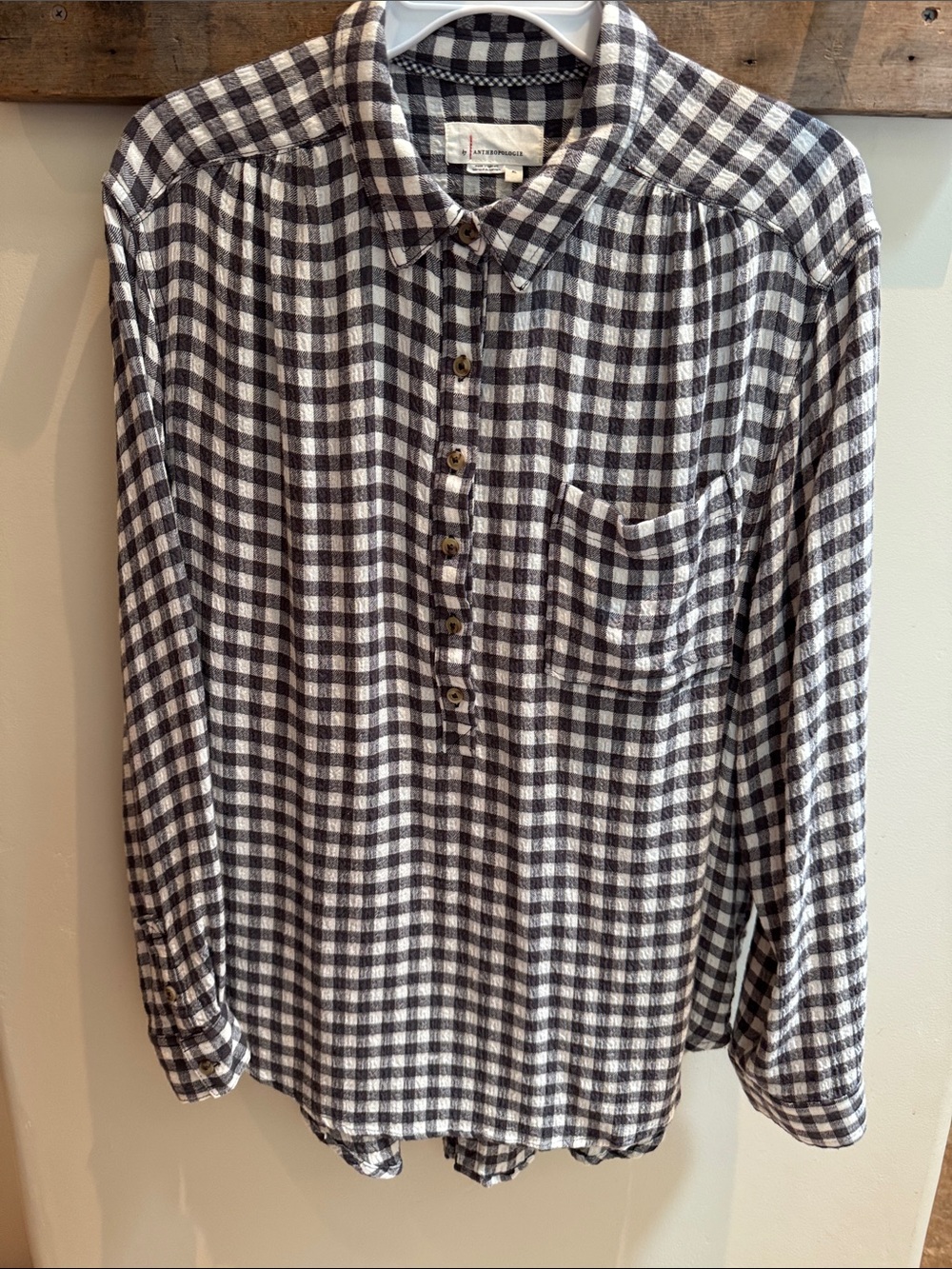 Anthropologie Black and White Check Super Soft Button-Down Shirt